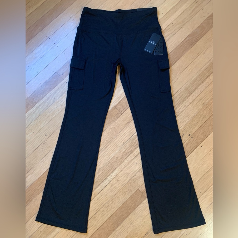 NWT NYL NEW YORK LAUNDRY SPORT BLACK FULL LENGTH CARGO WORKOUT PANTS SZ L/12-14